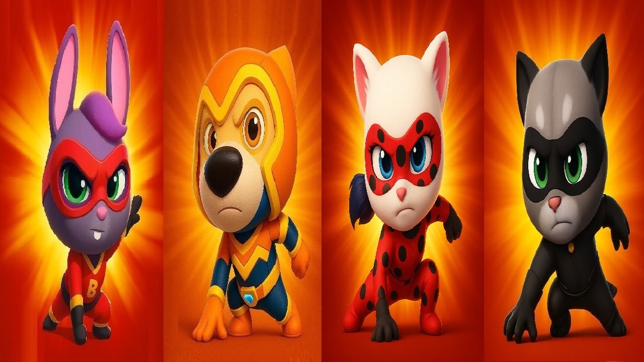 Talking Tom Hero Dash  SUPER BECCA VS SUNBEAM HANK VS Ladybug Angela  Cat Noir Tom Costume Gameplay