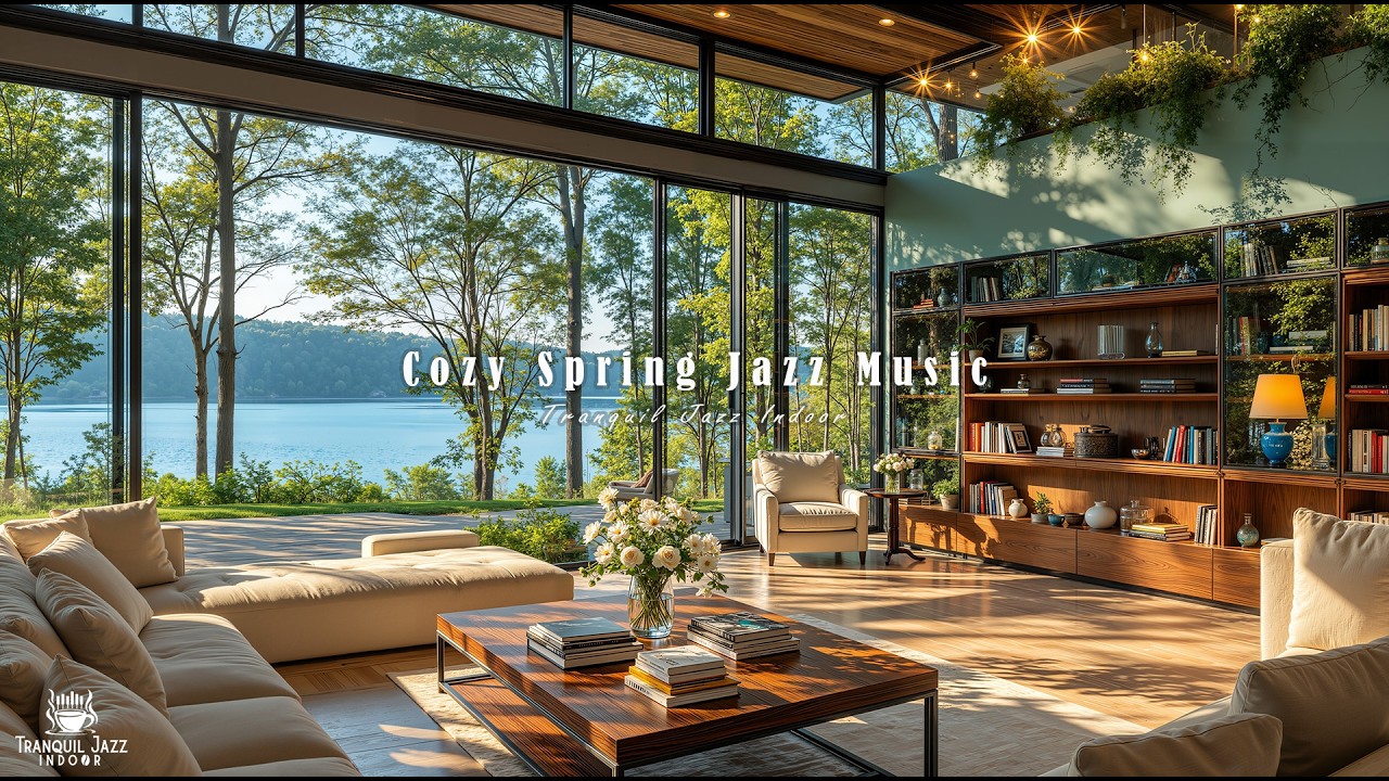 Cozy Spring Jazz in Refreshing Living Room | Soft Jazz Music with Nature Therapy for Relaxation