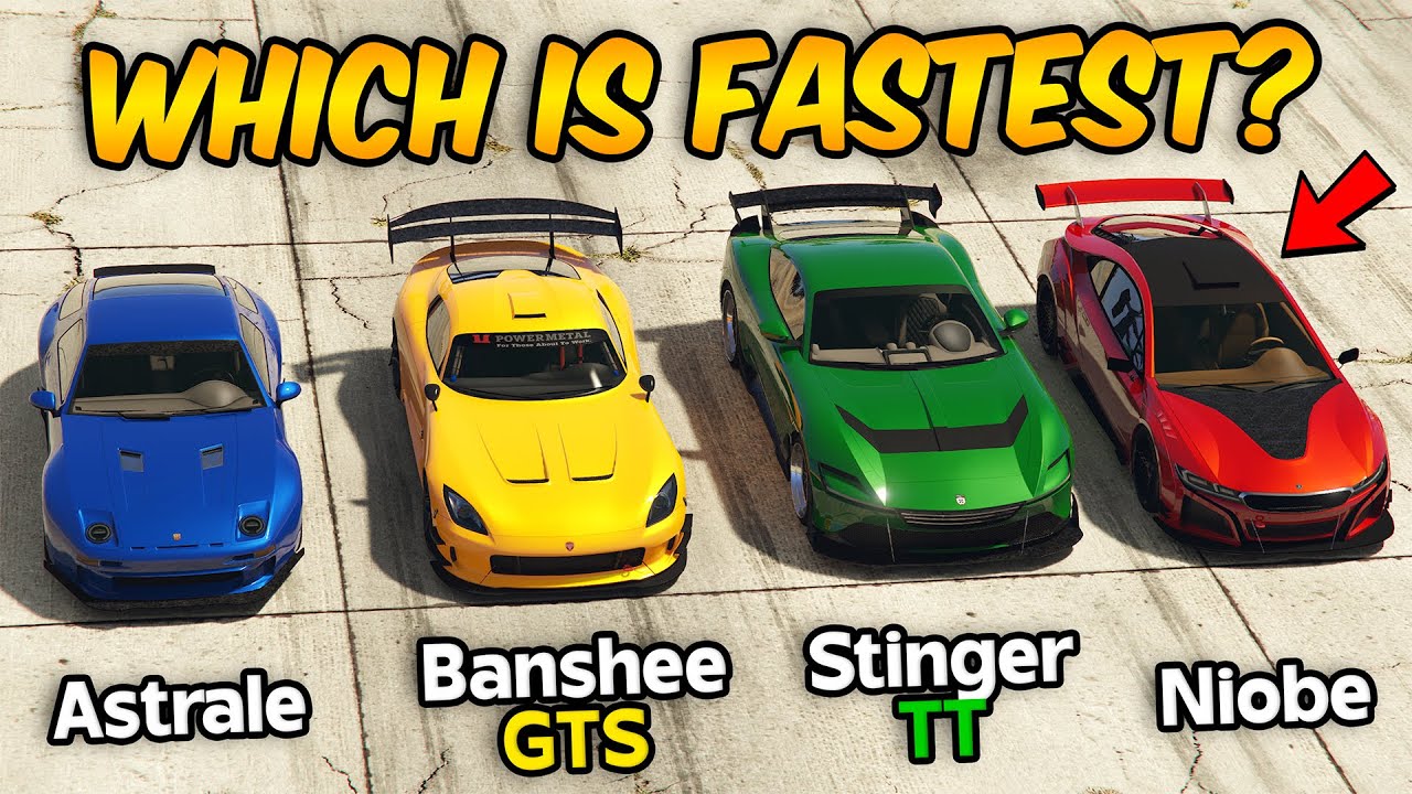 GTA 5 ONLINE - ASTRALE VS BANSHEE GTS VS STINGER TT VS NIOBE (WHICH IS FASTEST?)