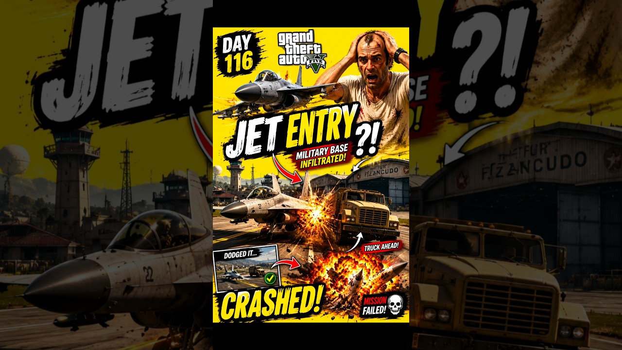 DAY 116 I ENTERED THE MILITARY BASE WITH A JET 😱#gtav #gta5 #gaming #trevor #1hpescape
