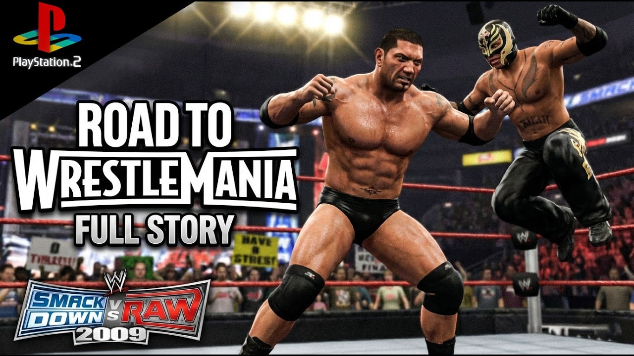 WWE SmackDown vs Raw 2009 PS2 | Batista & Rey Mysterio Road to WrestleMania | FULL STORY