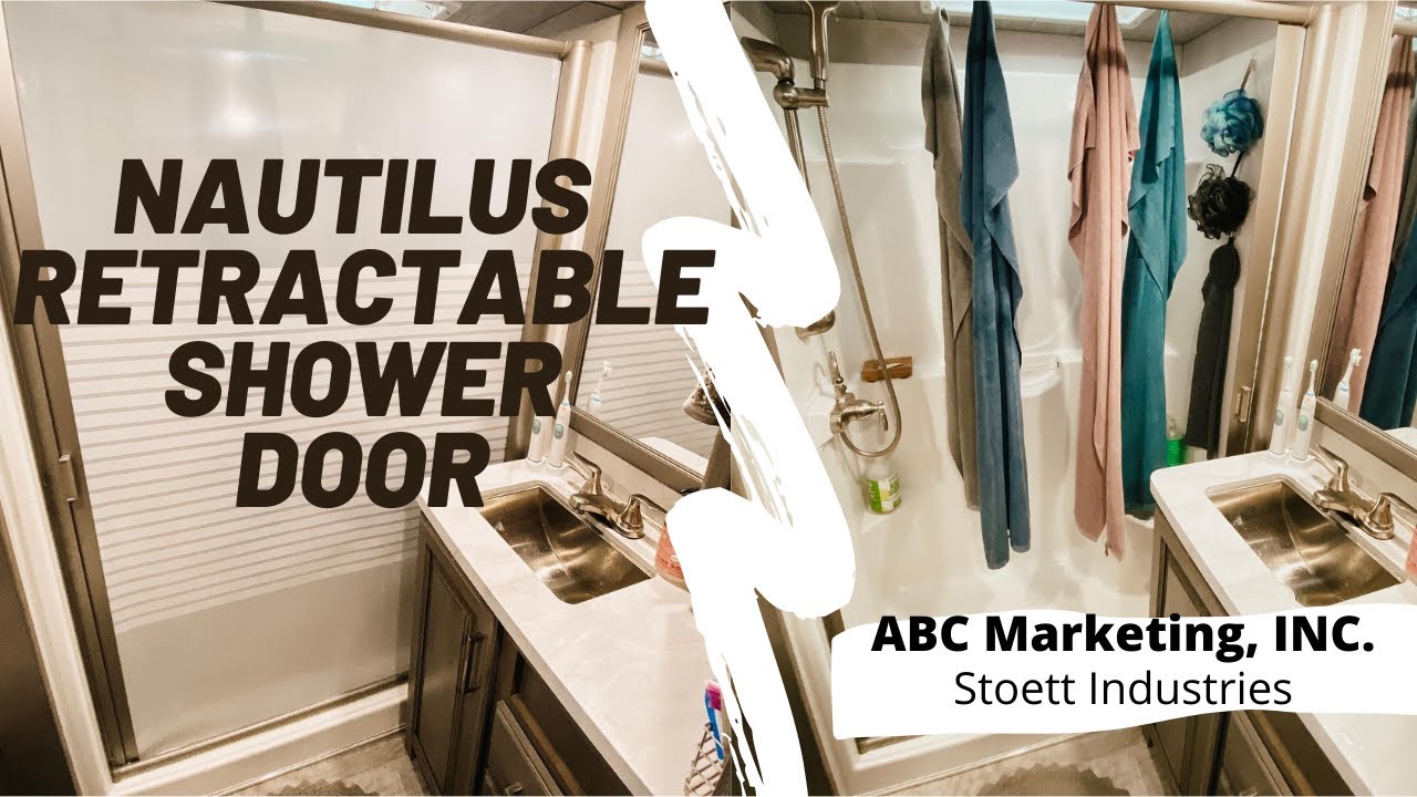 Nautilus Retractable Shower Door | Stoett Screens | RV Bathroom Reno | RV Shower Reno | RV Reno