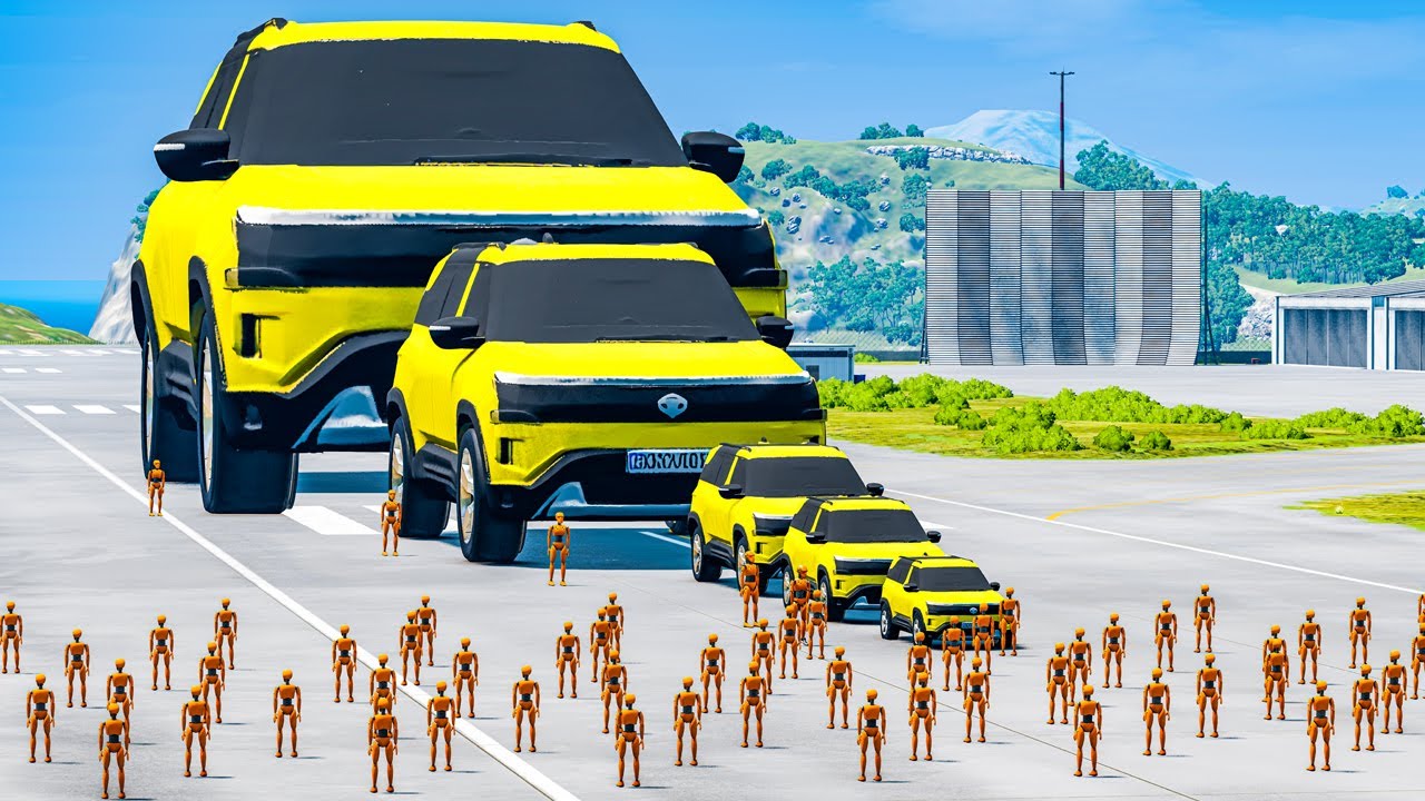 TATA SIERRA Giant & Small Super Cars vs 100 Dummy - Cars vs 100 Dummy - BeamNG.Drive