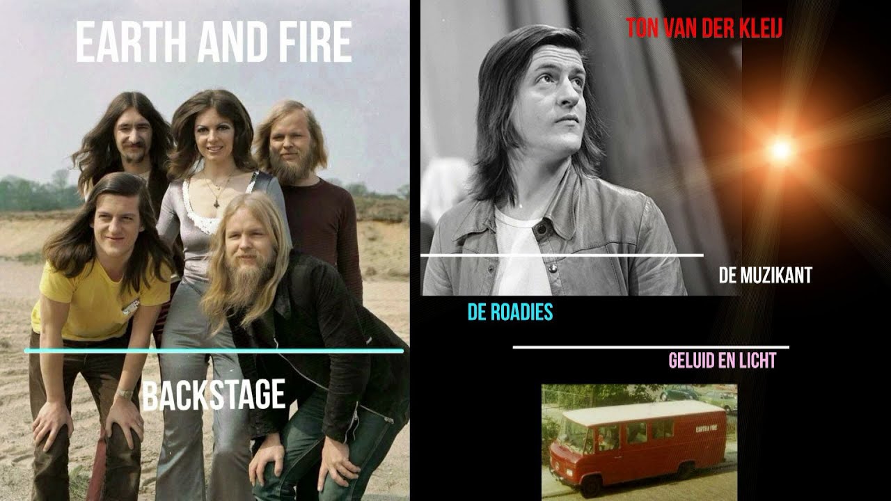 EARTH and FIRE  Backstage- De drummer en de roadies.