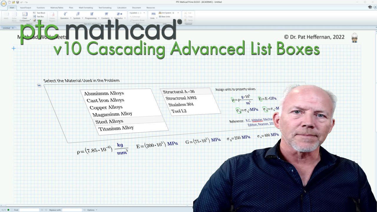 PTC Mathcad - v10 Cascading List Boxes (Material Properties)
