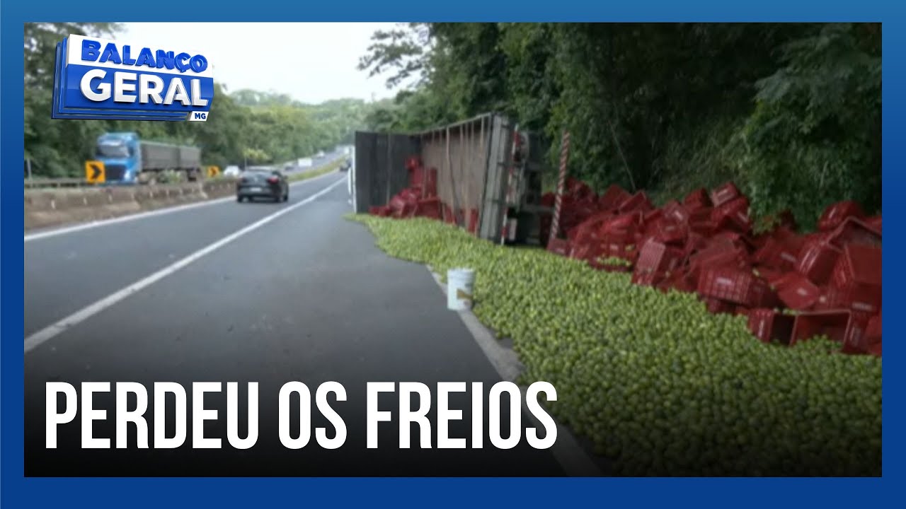 Caminhão tomba após perder freios e provoca interdição na BR-050