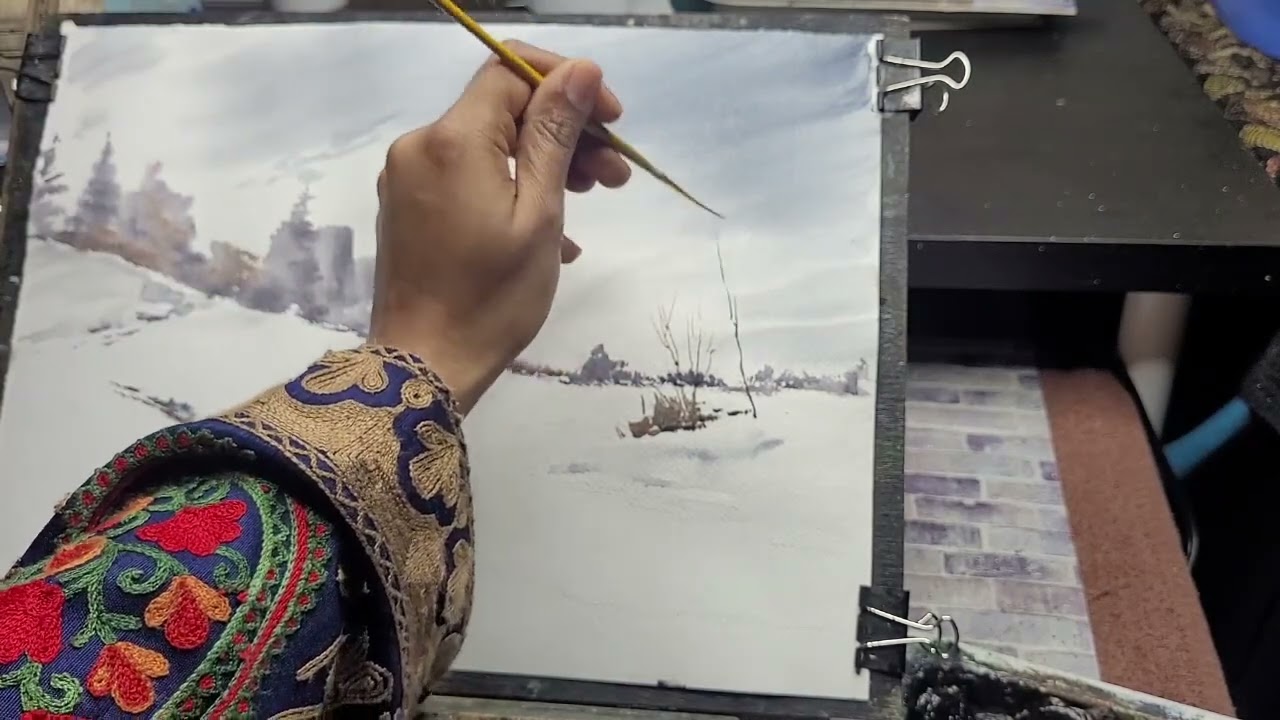 Winter Watercolor: Full length demo of snowy landscape with a hake brush fast & easy!
