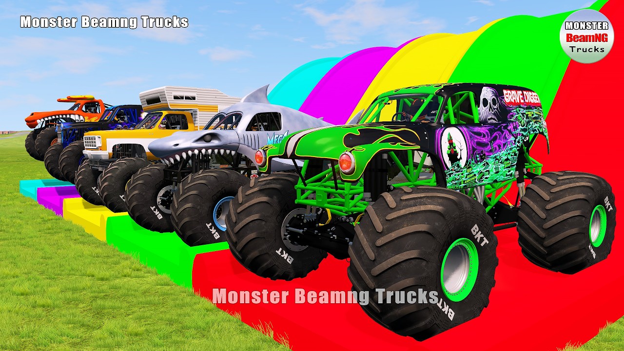 Triple Flatbed Trailer Monster Trucks Transport with Slide Color - BeamNG.drive 662
