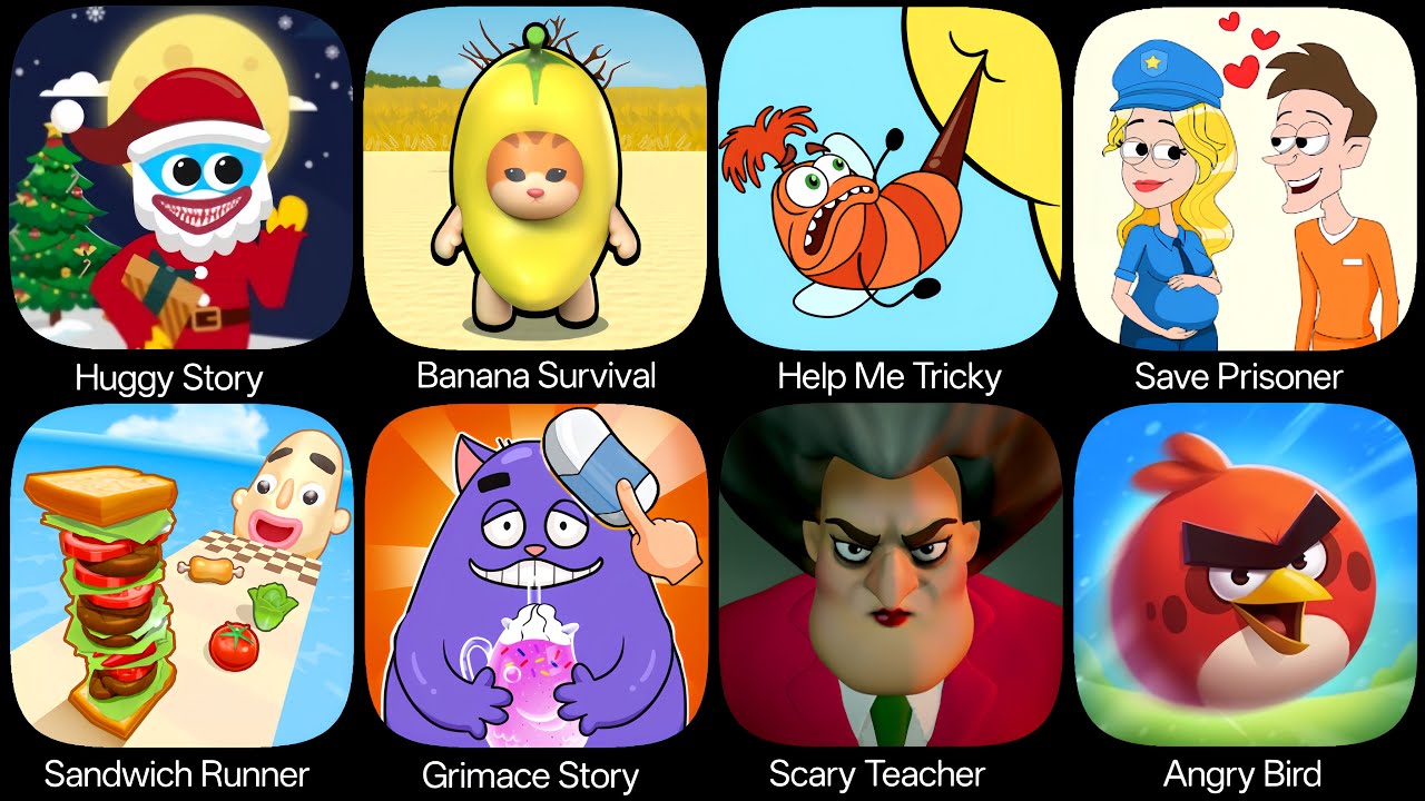 Huggy Story,Help Me Tricky Puzzle,Save Prisoner,Scary Teacher 3D,Sandwich Runner,Grimace Monster DOP