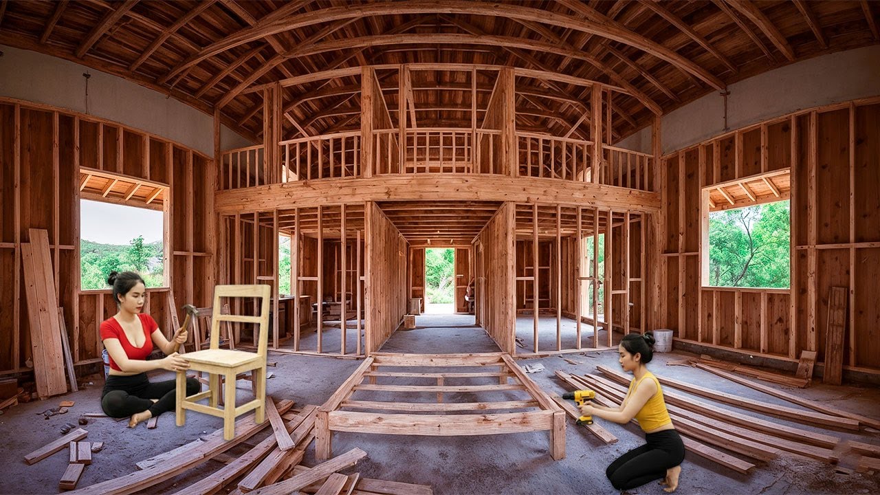 TIMELAPSE: A talented young woman builds log cabins, makes furniture, and starts a new farm.
