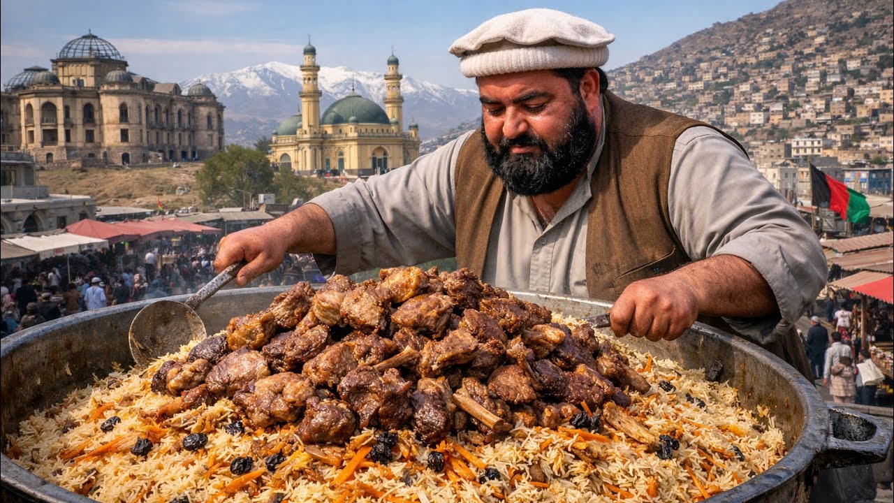 200KG Uzbek Pulaf Cooking in Giant Cauldron | Afghanistan 🇦🇫 Winter 🥶 Street Food