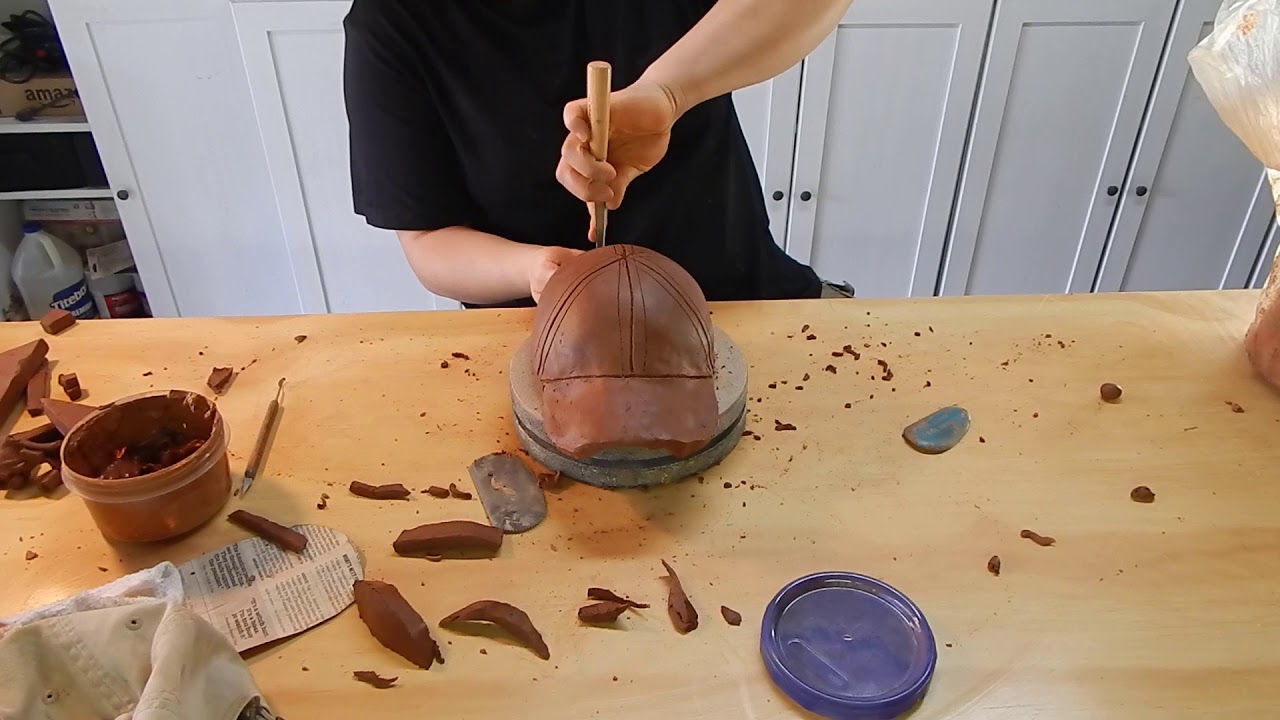 ceramic baseball cap - low fire clay - slab method - story hat