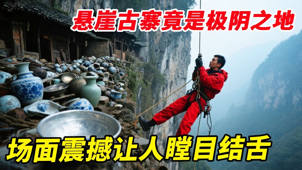 300米悬崖古寨竟是极阴之地！银碗瓷瓶随意摆放，场面震撼让人瞠目结舌【户外小北哥】