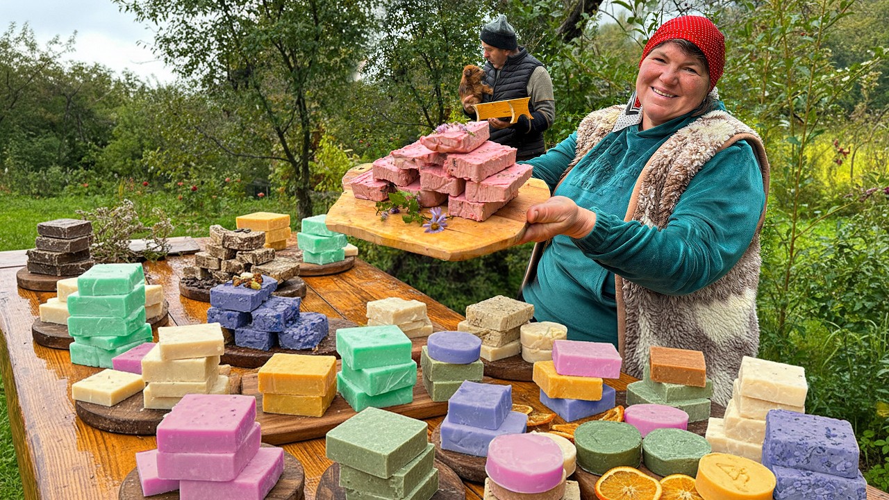 Making Colorful Natural Soap 🌸 | Rainy Day in the Carpathians