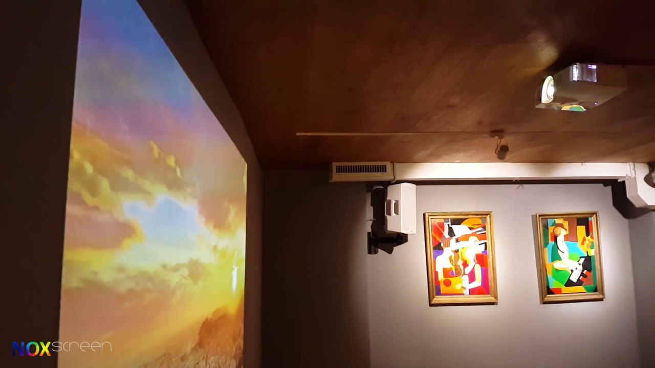 NOXscreen - projection screen paint, short throw projector test lights on and off