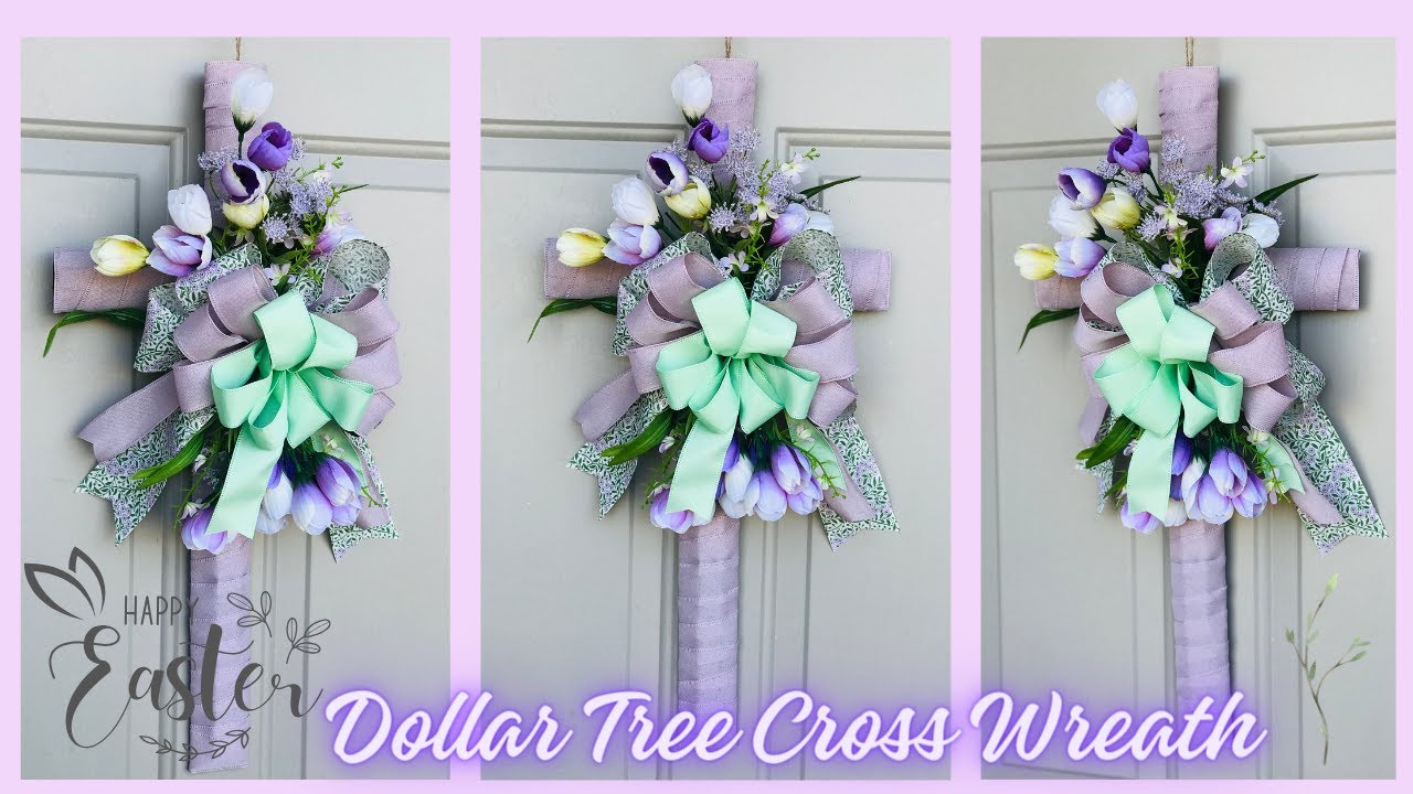 DOLLAR TREE CROSS WREATH - HOW TO MAKE A CROSS WREATH - HOW TO MAKE AN EASTER WREATH SPRING 2024 DIY
