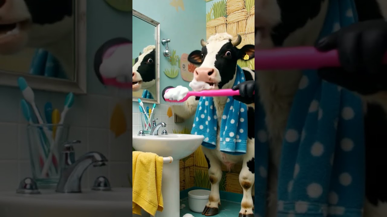 ADORABLE COW WITH TOOTH BRUSH 🪥 🐮 #relaxing #animation #cow #brush