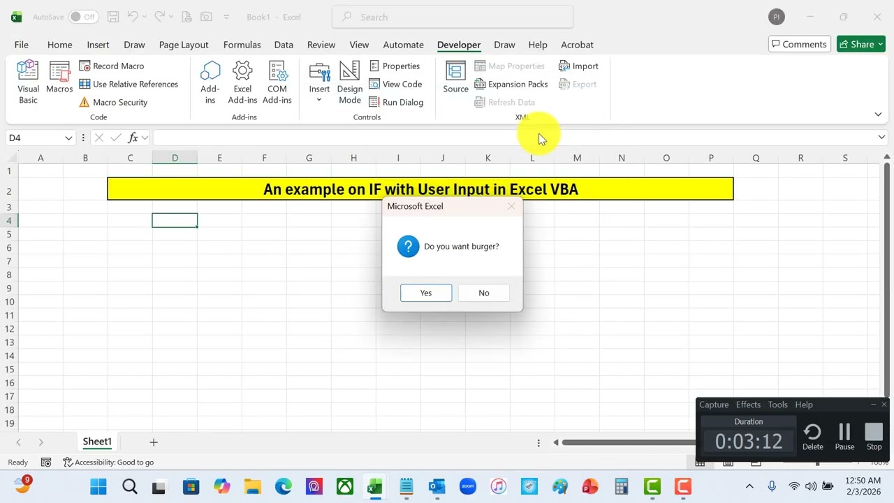 An example on IF with User Input in Excel VBA