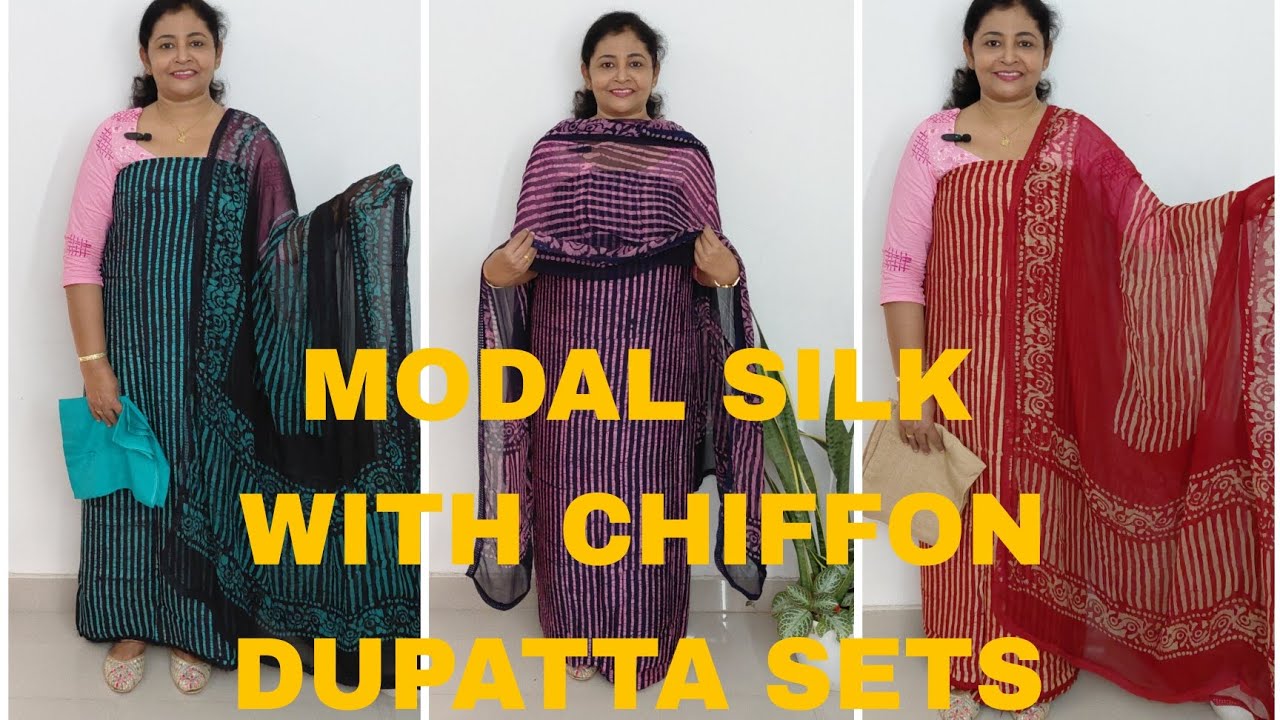 MODAL SILK WITH CHIFFON DUPATTA SETS || FREE SHIPPING:+91 9061630106