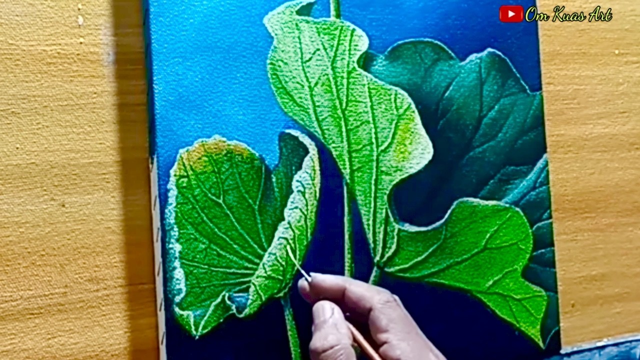 Melukis Detail Daun Bunga Lotus ‼️ Acrylic Painting.212