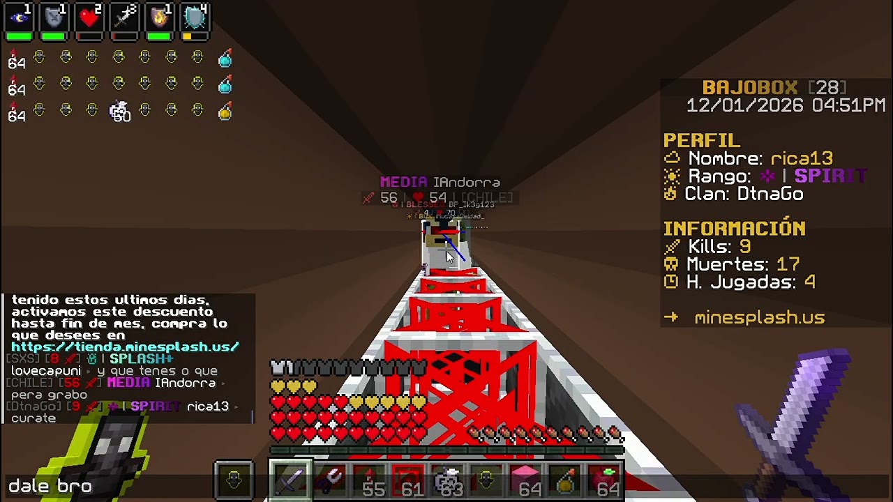 haciendo 1vs1 contra media en minesplash