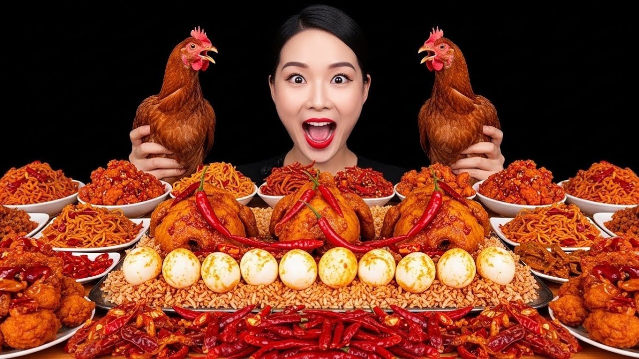 ASMR EATING | Mega Spicy Food Overload – Curry Chicken, Rice Mountains, Eggs & Chili Explosion