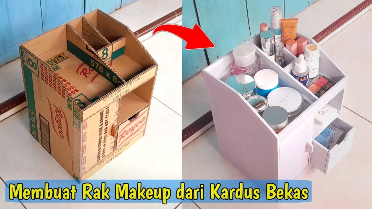 CARA MEMBUAT RAK MAKEUP DARI KARDUS | dengan pintu dan laci