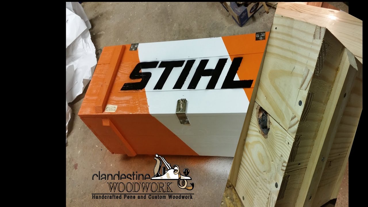 017 Chainsaw storage/rustic toolbox, hand cut dove tails, recycled pallets
