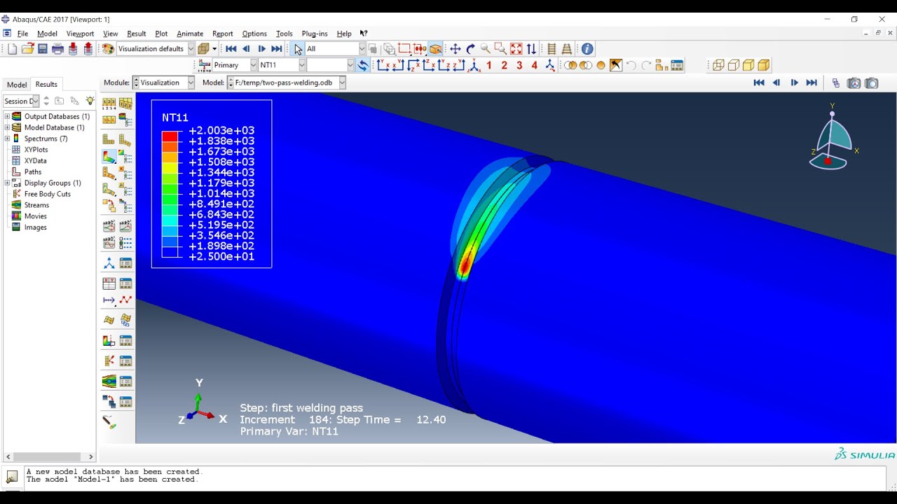Двухпроходная сварка трубы с использованием подпрограммы D-флюса в Abaqus.