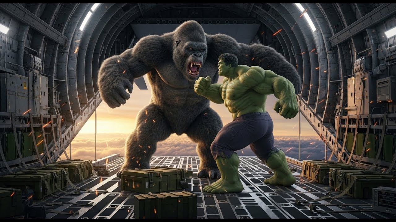 Brutal Clash! King Kong vs. Hulk: The confrontation begins on a military cargo plane