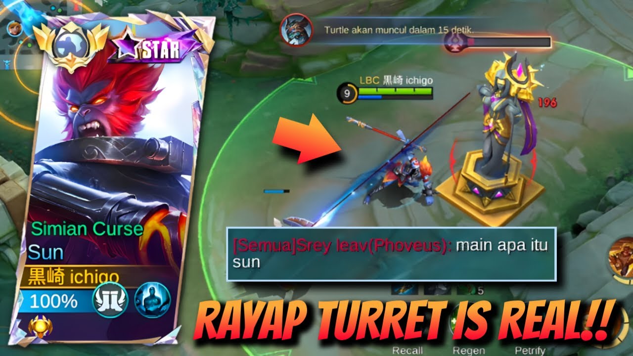 SUN RAJA SPLIT PUSH!! TURRET MUSUH RATA SEKEJAP - Mobile Legends