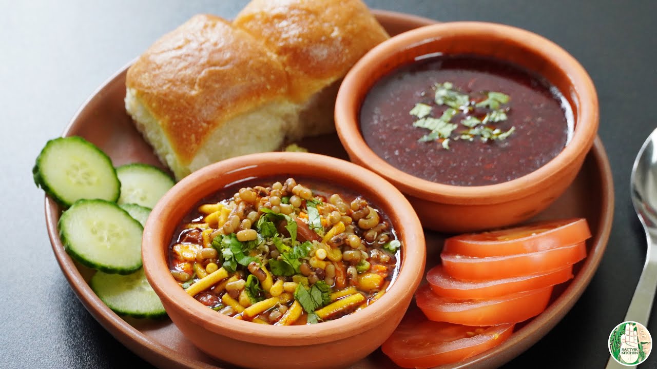 झणझणीत मिसळ पाव MISAL PAV Recipe without onion garlic - Sattvik Kitchen how to make misal pav