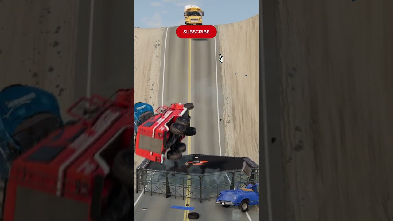 😱 CARS VS TRAMPOLINE! #beamng #crash #shorts #physics