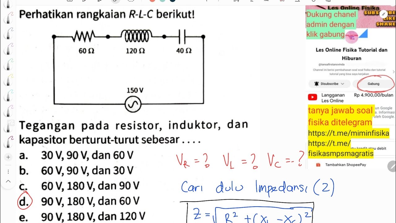menghitung tegangan pada resistor tegangan induktor dan tegangan kapasitor rangkaian RLC