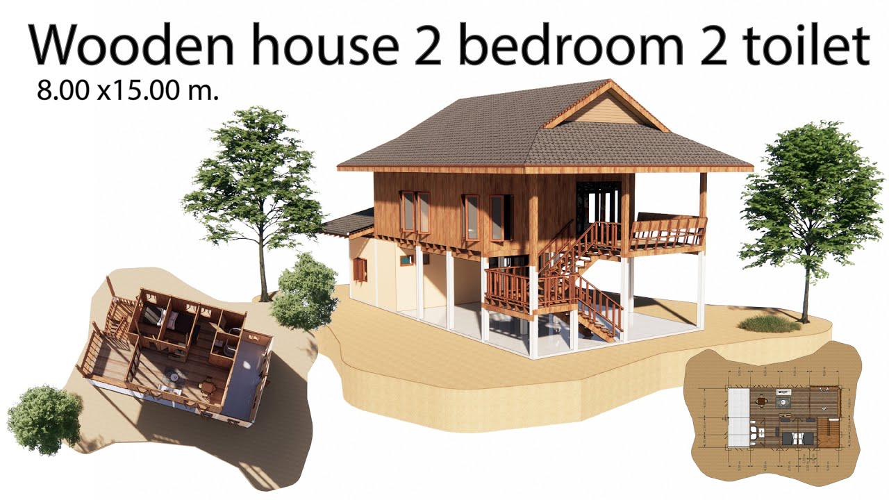 Wooden house [8.00 x 15.00 m.]  2 bedroom 2 toilet by Baan3d