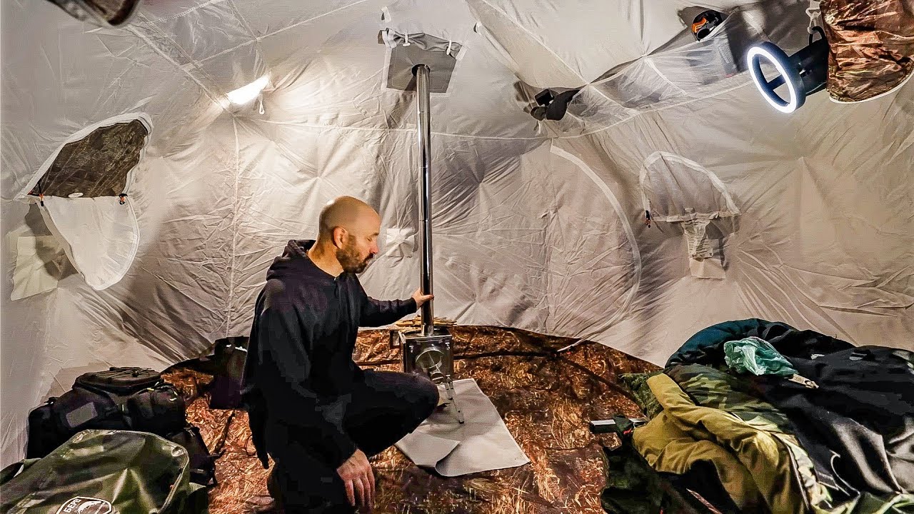 Hot Tent Camping. Tiny Wood Stove. Alone