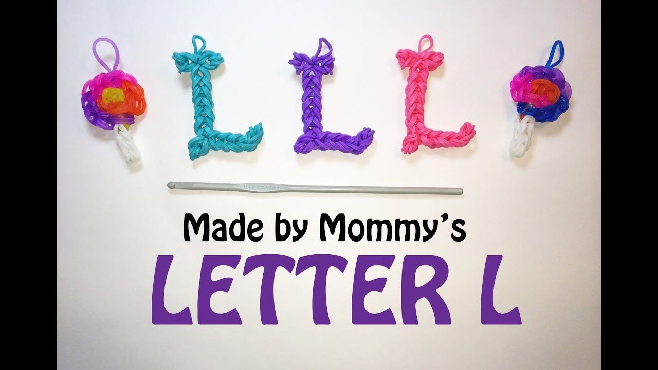 Letter L Charm With a Crochet Hook and Rainbow Loom Bands