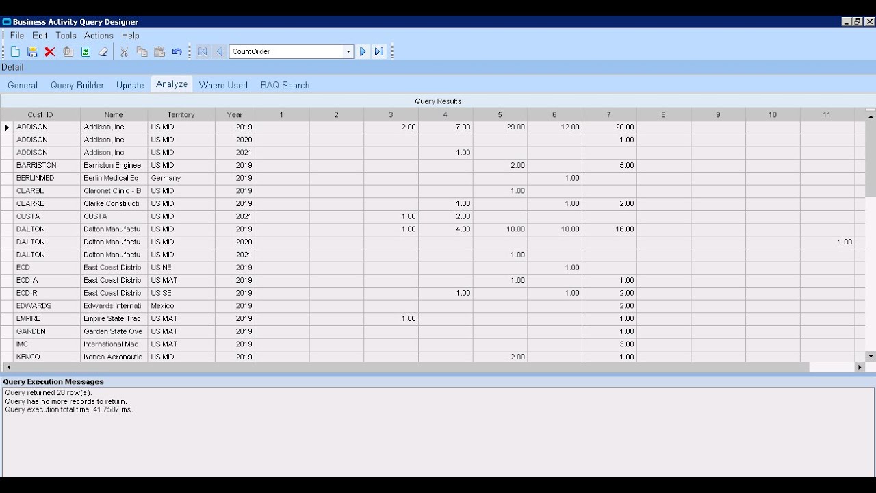 Epicor ERP How to create BAQ Pivot to count Customer Sales Order