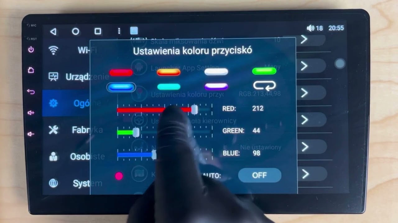 5. Ustawienie koloru przycisków bocznych i ich włączenie/wyłączenie względem świateł - AlphaSound