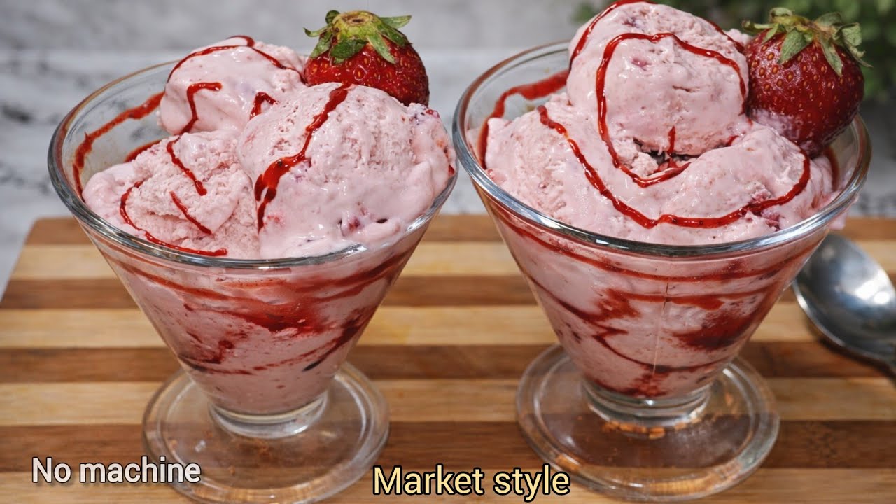 Creamy Strawberry Ice Cream 🍓|Bina Machine| Cooked Strawberry Puree se|Easy Homemade Ramzan Special