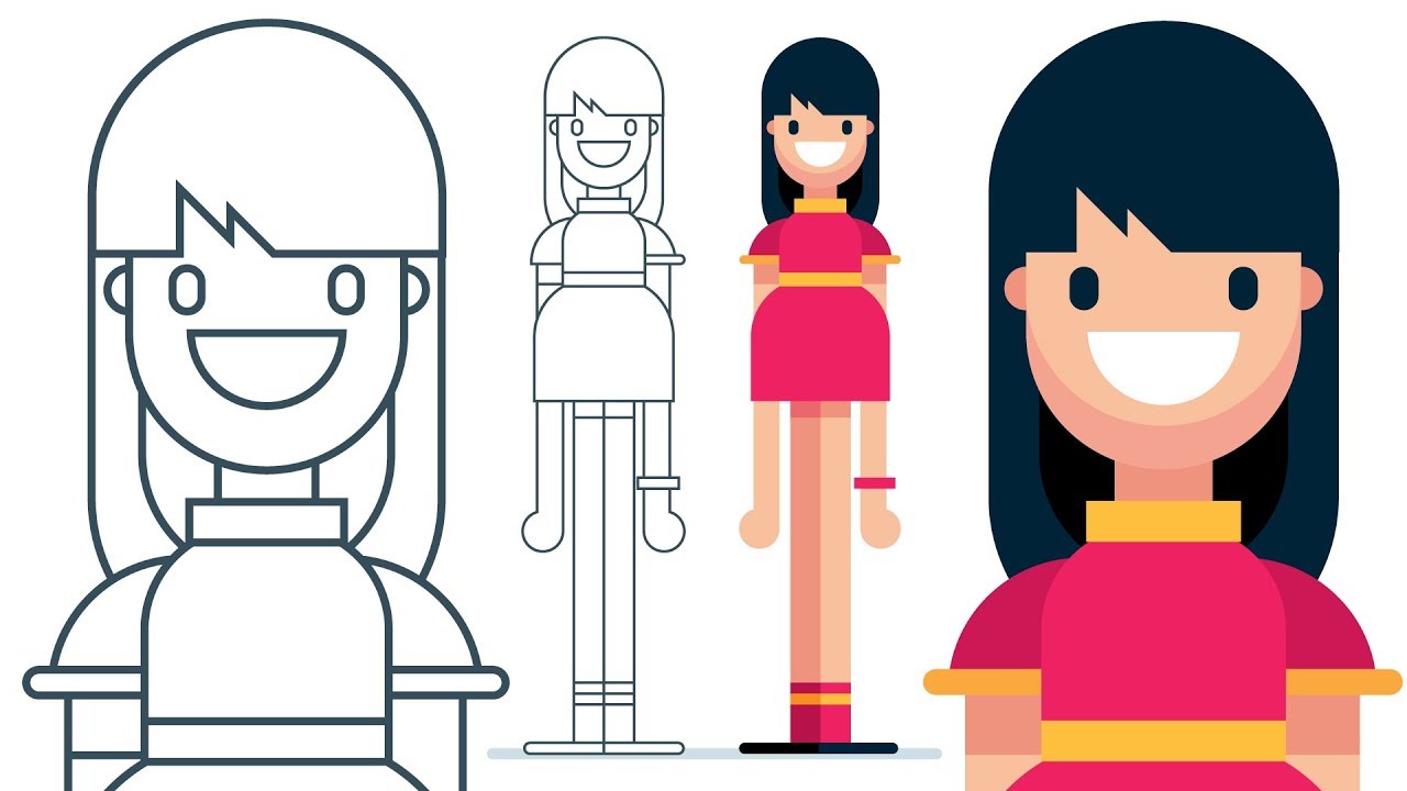 How to Draw a SIMPLE CARTOON GIRL - Adobe Illustrator Easy Step by Step Tutorial 2018