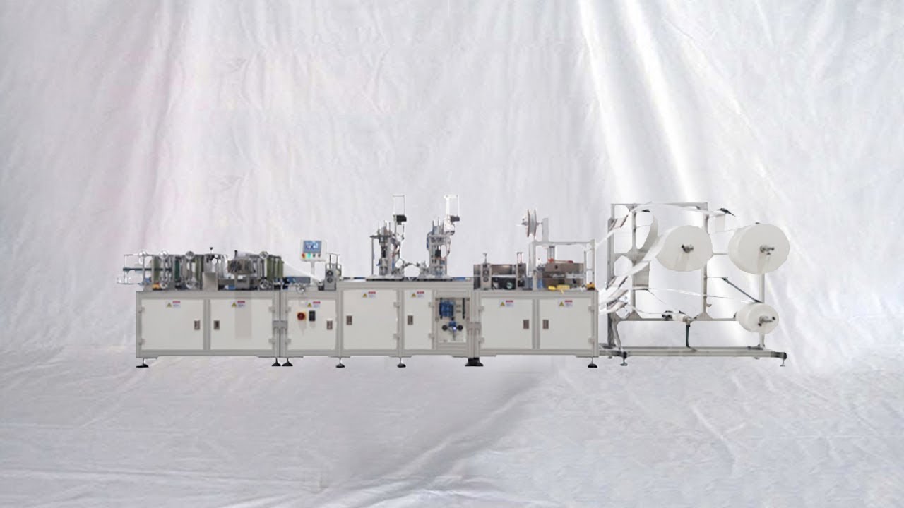 N95 face masks making production packaging line & machine design principle illustration آلة صنع تنفس