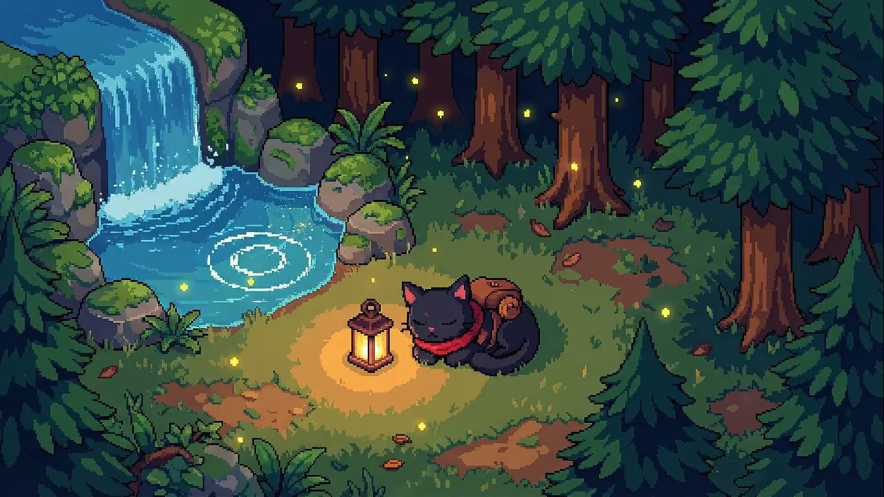 A quiet night by the waterfall | Forest Ambience