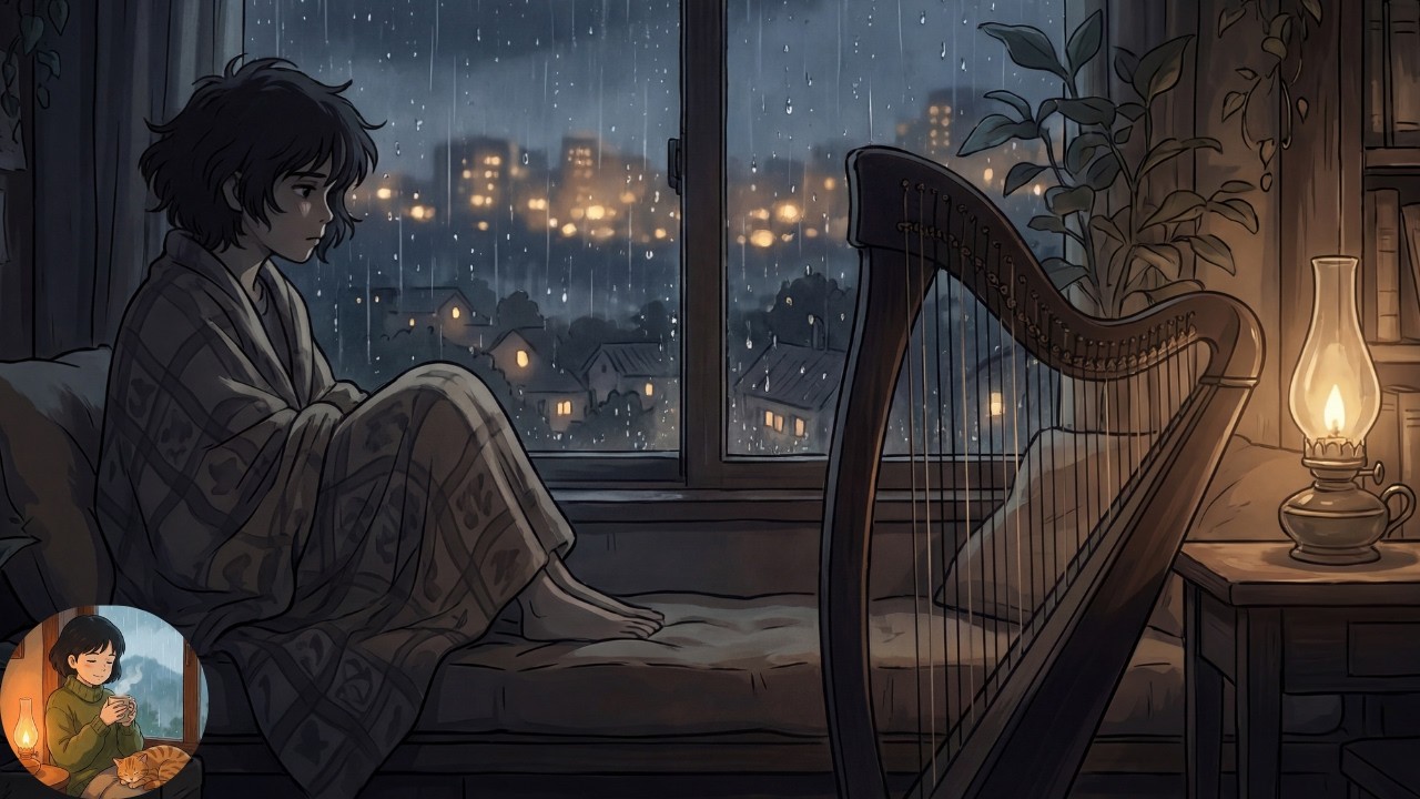 Deeply Sad Harp Music – Emotional Ghibli‑Style Background for Crying, Sleep & Study