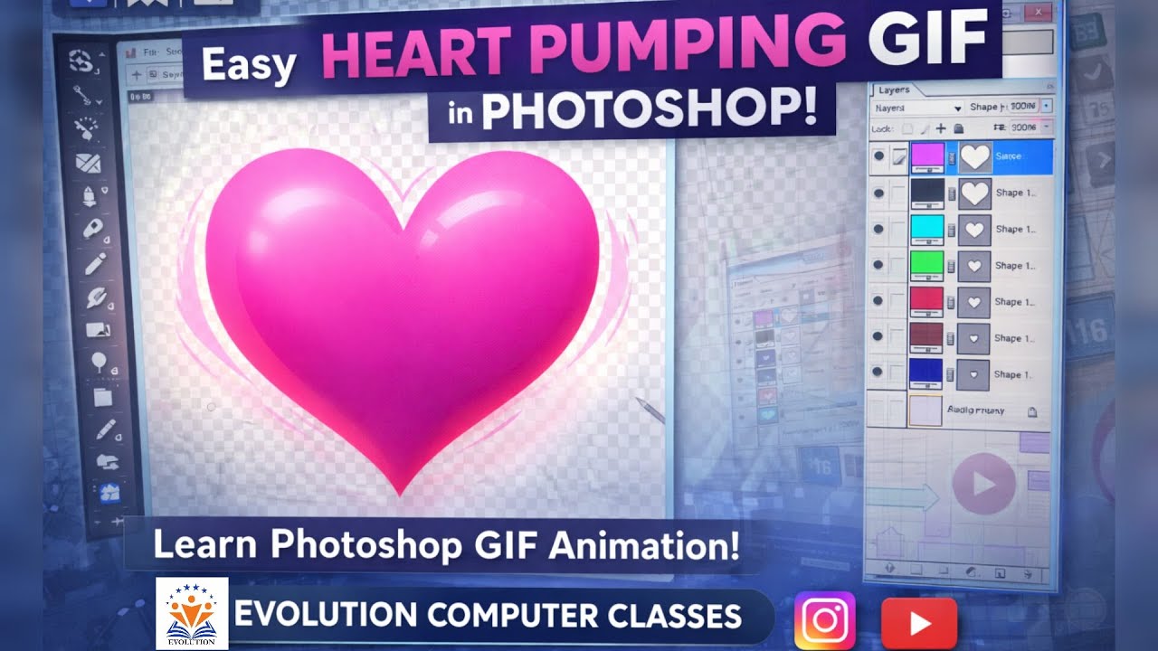 Photoshop 7.0 में Heart Pumping GIF Animation कैसे बनाएं | Evolution Computer | Mahankal Mewada 