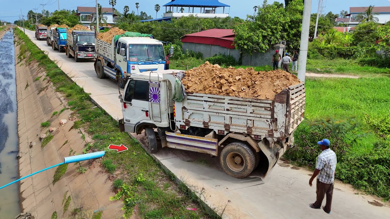 Perfectly Take Care! Start Landfill Project near Canal Using Dozer & Truck 5Ton Fill Land, Mix VDO