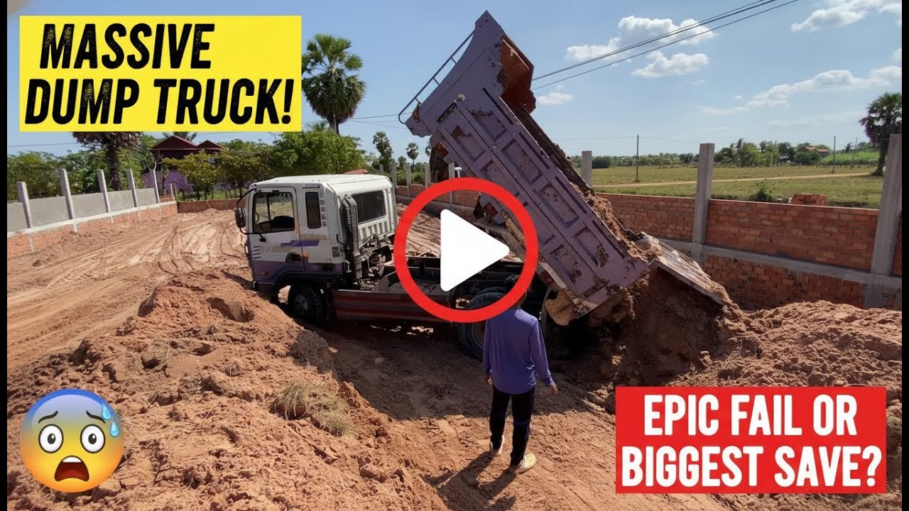 Dump Truck Stuck While Unloading Dirt 😱  Construction Fail