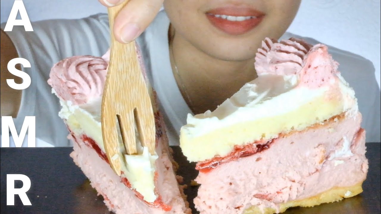 ASMR Starbucks Strawberry Cream Cheesecake - Eating Sounds, No Talking | Ynah ASMR