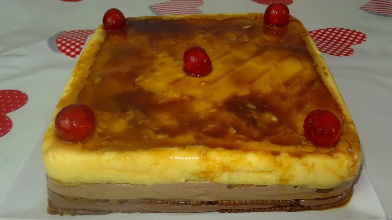 TARTA DE FLAN CON GALLETAS Y CHOCOLATE | RECETA FÁCIL