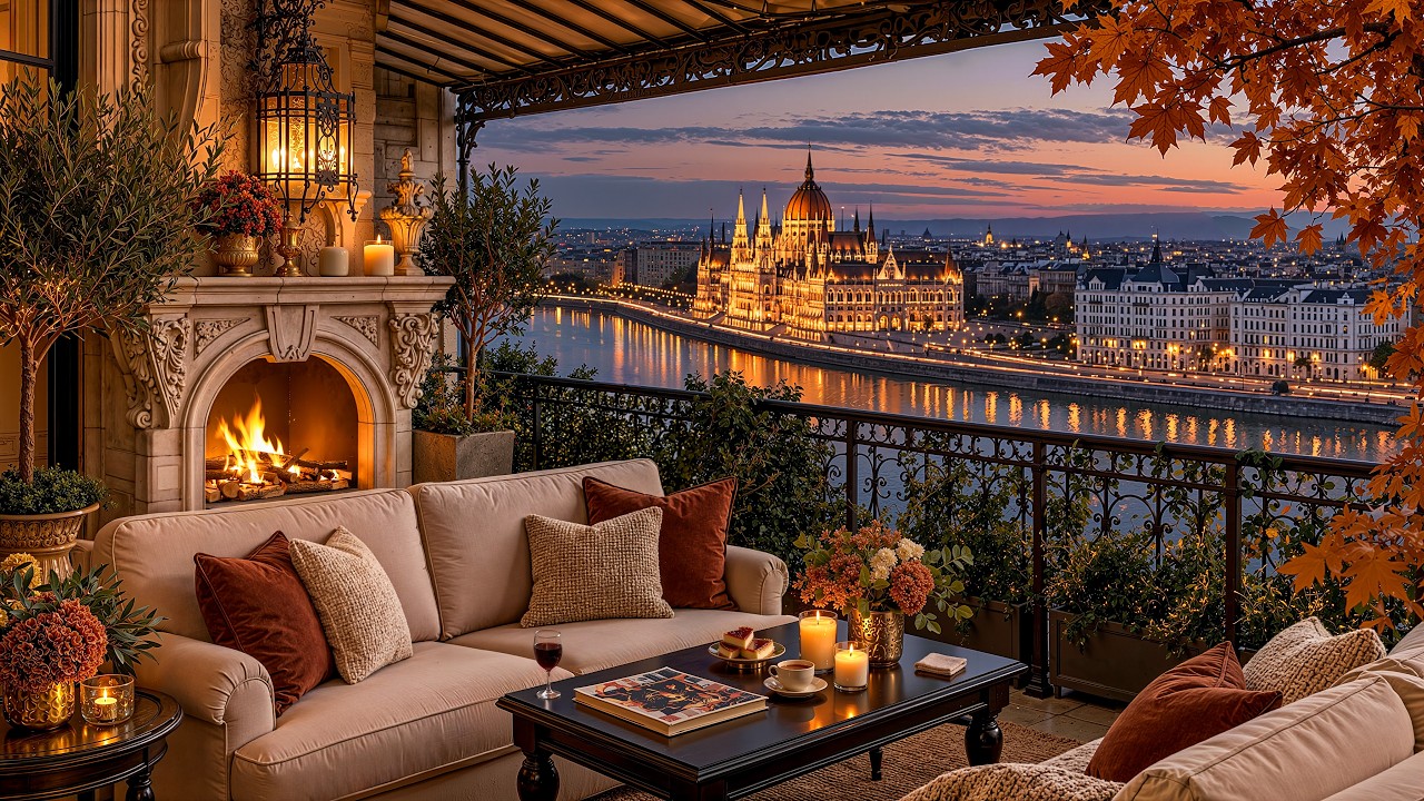 Relaxing Autumn Jazz in Budapest 🍂 Parliament Caf&eacute; Ambience & Fireplace Sounds for Work & Study